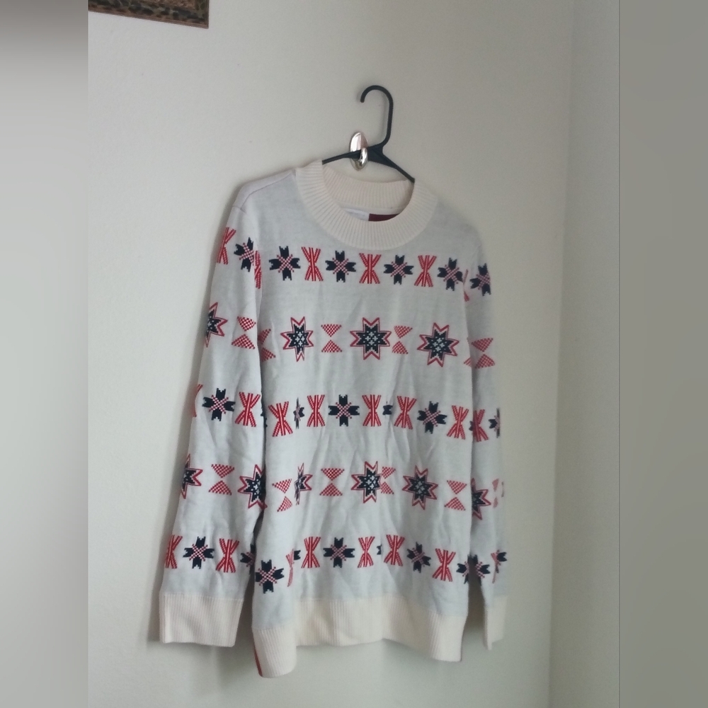 Charter Club Sweater Men XXL White, Red and Blue Layering Casual Cozy Crewneck